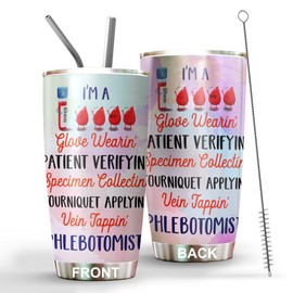 Phlebotomy Gifts For Women - Phlebotomist Tumbler Stainless Steel 20oz Straw Lid, Lab Tech Week Gifts Coworker Staffs, Funny Phlebotomy Accessories Essentials For Work (PHL02)