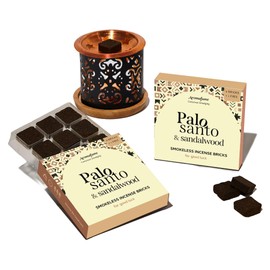 Palo Santo & Sandalwood Smokeless Incense Bricks & Taj Burner | 2 x 9 bricks | Aromatherapy | Smudging | Made with Essential oils | Natural Air fresheners for home | Spiritual Meditation Accessories