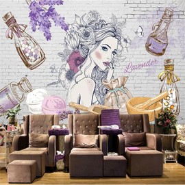 HONOKBNM 3D Wallpaper Mural Painted Art Girl Background Beauty Salon Wallpaper Cosmetics Store Clothing Store Modern Style Art Poster (Non Self-Adhesive)