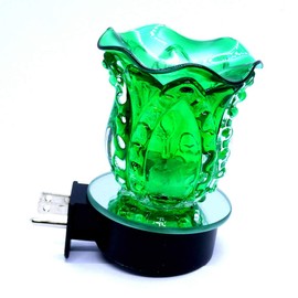 Green Crown Glass Plugin Touch Activation Aroma Warmer for Oils and Melts Or Night Light Touch Dimmer Control