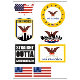 Daged USA San Francisco Sticker Card Pack of 8 - Car Motorcycle Biker Flag Vinyl ST