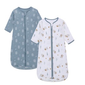 Baby Sleeping Bag 2 Pack 100% Cotton All SeasonLong Sleeves Wearable Blanket Various Sizes 12-18 Months Sleeping Sack for Newborn Boys Girls Infant Toddlers Baby (Bear Leaves)