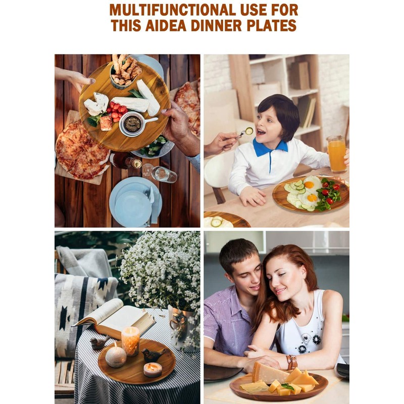 AIDEA Acacia Wood Dinner Plates, 11Inch Round Wood Plates Set