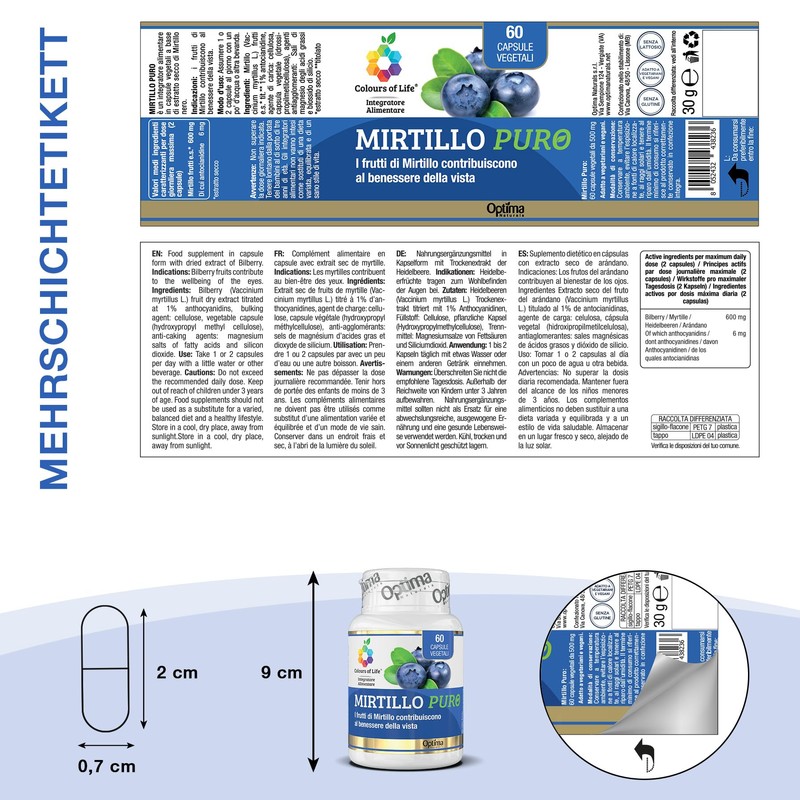 Bilberry Pure - Dietary Supplement with Blueberry Extract, Titrated in