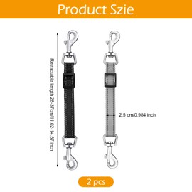 2 Pcs Double Ended Lead for Dogs,Extension Dog Leads Accessories Collar to Harness Safety Link Safe Connector Two Clips Leash Clasp Dual Clip Strap Anti Pulling 28-37cm Black Gray,for Dogg Puppies