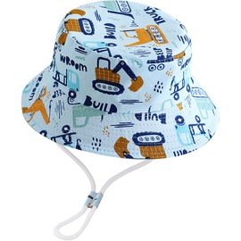 XYIYI Baby Blue Excavators Bucket Hat Adjustable Sun Hats Breathable Beach Hat for 1-2 Years Old Boys Girls