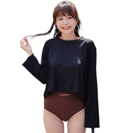 Teddy rashguard012 Women's Long Sleeve Rash Guard, No Hood, Amphibious, Backshan, UV Protection, Thin,, Black