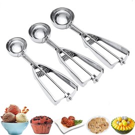 3-Piece Stainless Steel Ice Cream Scoop Set – Heavy Duty Ice Cream Ball Maker in Small, Medium & Large Sizes – Fruit Baller, Cookie Dough Scoop, Melon Spoon