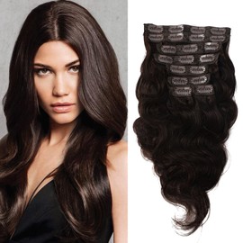 Body Wave Clip in Hair Extensions Human Hair Body Wave Brazilian Human Hair 100% Human Hair 8 Pieces Black 12 Inch