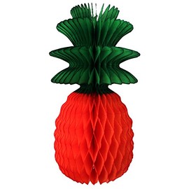 3-Pack 13 Inch Honeycomb Pineapple Party Decoration with Green Leaves (Orange)