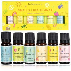 Folkulture Essential Oils for Home | Set of 6 (0.34 fl oz x 6) Summer Essential Oils for Relaxation | Coconut, Strawberry, Rosemary Essential Oil for Meditation | Lemon Essential Oil for Women