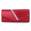 Damara Womens Pleated Crystal-Studded Satin Handbag Evening Clutch,Red