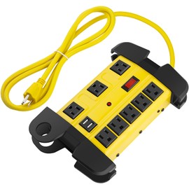 CCCEI Heavy Duty Power Strip with USB, Workshop 8 Outlet Surge Protector 2700 Joules, Industrial Metal 15Amp Power Strip, 6FT Extension Cord and Wide Spaced. Yellow