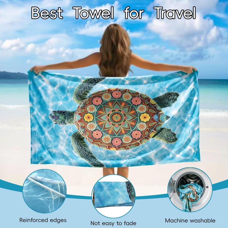 Turtle Beach Towel Soft Microfiber Large Boho Towel for Adults