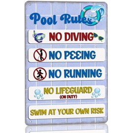 Pool Rules Metal Sign Vintage Swim At Your Own Risk Pool Sign Outdoor Home Patio Wall Decor Swimming Pool Party Signs for Backyard Deck Beach Decor 8x12 Inch