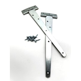 2PK 250mm Zinc Tee Hinges with Fixings. 10" T-Hinges for Garden Gates, Sheds and Doors. Strong Steel Construction, Corrosion and Weather Resistant. External Hinge Pack of 2 with Screws.