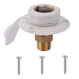 RV City Water Inlet with Brass Check Valve, 3/4" NH Female to 1/2" NPT Male RV Water Inlet Connection Replacement for Camper Trailer Motorhome (White)