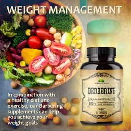 HERBALICIOUS HERBALICIOUS Berberine Supplement C 100 Capsules Berberine HCL Dietary Supplement for Men and Women C Non GMO Berberine 500mg C Ideal for Immune Support, Heart, Cholesterol Levels