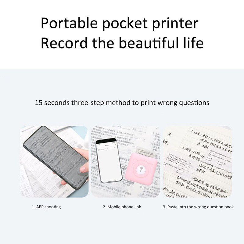 Mini Printer Pocket Portable Bluetooth Photo Wrong Question Label Printing