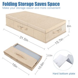 Supowin Underbed Storage Containers Bin with Lids (Set of 2) Large Under Bed Storage Organizer Box with Handle, Foldable Under the Storage Bags for Organizing Clothes, Shoes, Blankets, Pillows-Khaki