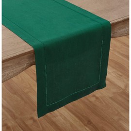 Solino Home Linen Table Runner 36 Inch - 100% Pure Linen Classic Hemstitch Rainforest Green Table Runner 14 x 36 Inch Ideal for Dresser and Coffee Tables - St Patricks Day Decorations