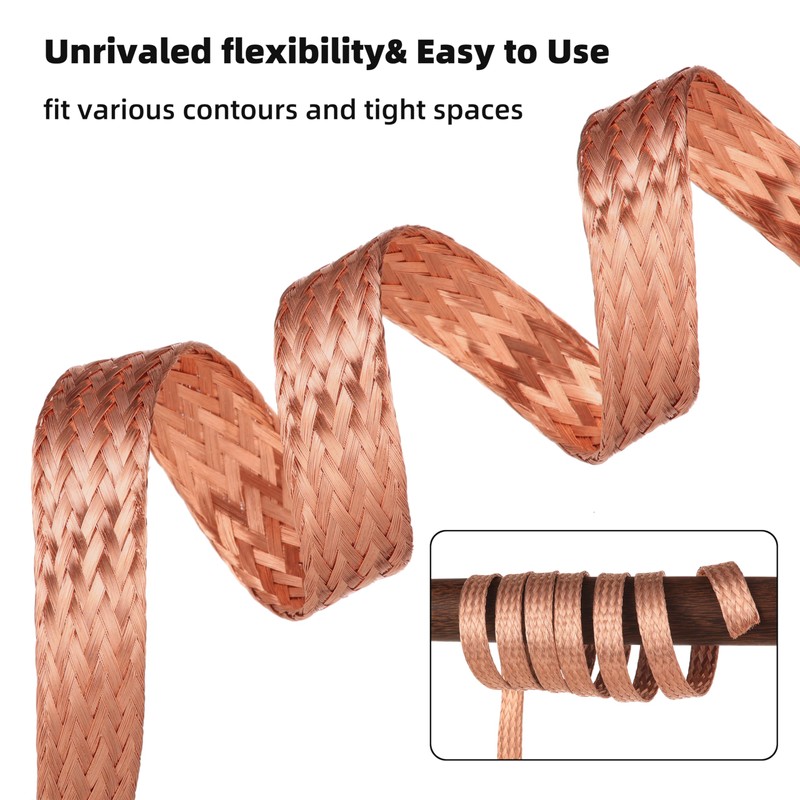KWOKWEI 16 mm Flat Copper Braid Cable, 3 m /