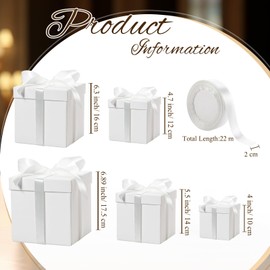 Cholemy 5 Pcs Christmas Gift Box with Lid and Ribbon Mixed Size Square Nesting Boxes Gift Present Box Gift Wrap Boxes Decorative Boxes for Christmas, Birthday, Weddings, Anniversary Party(White)
