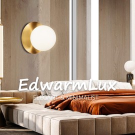 Edwarmlux 1 Light Wall Sconce, Mid Century Modern Globe Wall Sconce, Ceiling Light Fixture, Vanity Light Fixture, Indoor Wall Light for Living Room Bedroom Hallway Bathroom Entry (Brushed Gold)