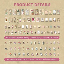 200 Pcs Vintage Scrapbooking Sticker Set,Retro Journaling Supplies Aesthetic Decorative Stationery Paper,Washi DIY Art Craft Botanical Animals Kits Collage,for Writing,Drawing,Album,Travel Journal