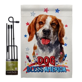 Breeze Decor Patriotic Beagle Garden Flag Set with Stand Animals Dog Puppy Spoiled Paw Canine Fur Pet Nature Farm Animal Creature Small Decorative Gift Yard House Banner Made in USA 13 X 18.5