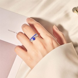 YL Women's Eternity Ring 925 Sterling Silver Cut 12 Birthstone 5A Cubic Zirconia Anniversary Engagement Ring, Silver, Sapphire