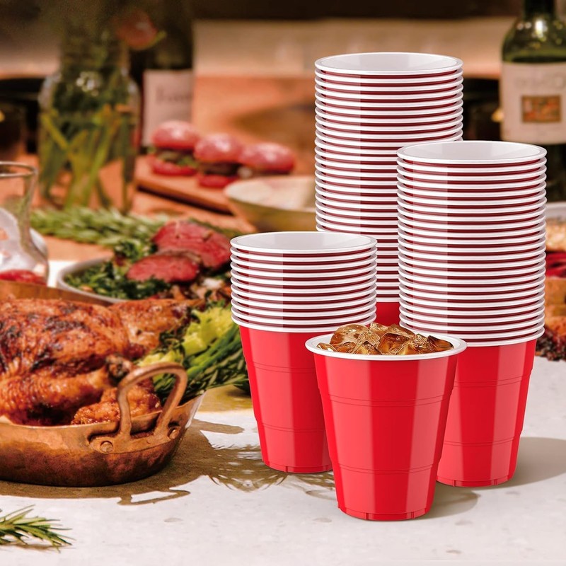 POLARIS PRIVATE LTD Red Plastic Cups, Disposable Cups 12oz (50