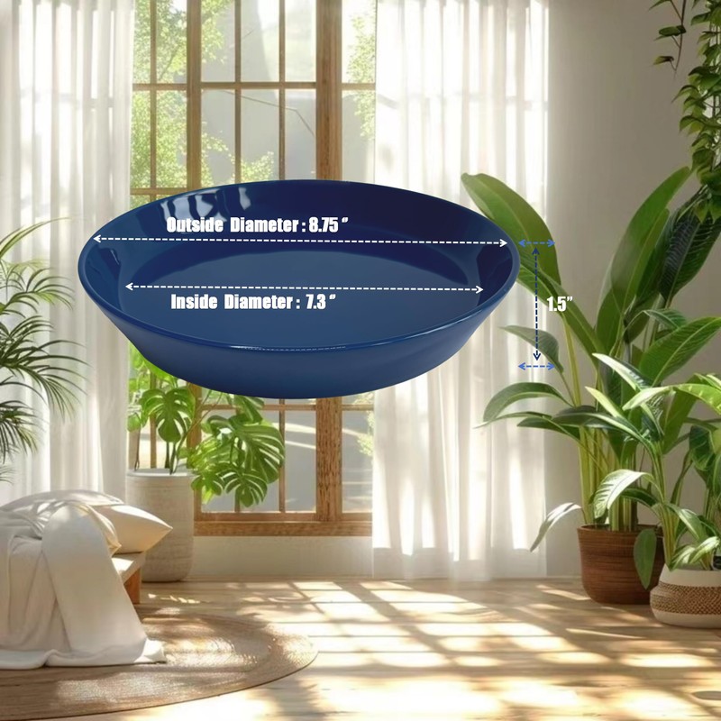 Plant Saucer Blue Ceramic Deep Pot Tray - 2 Pack
