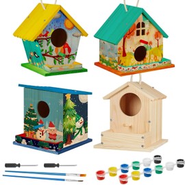 Liliful 12 Pack Birdhouse Crafts for Kids, Wooden Creative DIY Bird House Kits Arts and Crafts Set for Kids and Adults, Spring Birthday Gifts for Toddlers Ages (Seasonal Style)