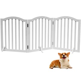 Foldable Wooden Dog Gate - 3-Panel Freestanding Pet Fence, 23.6 Inches, White - Suitable for Doorways & Stairs, Also Works as Baby Gate.