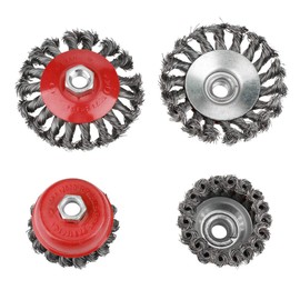 4-Piece Cone Brush Grinding Brush Set Cup Brush Steel Braided Wire Diameter 75 mm M14 for One-Hand Angle Grinder Steel Wire