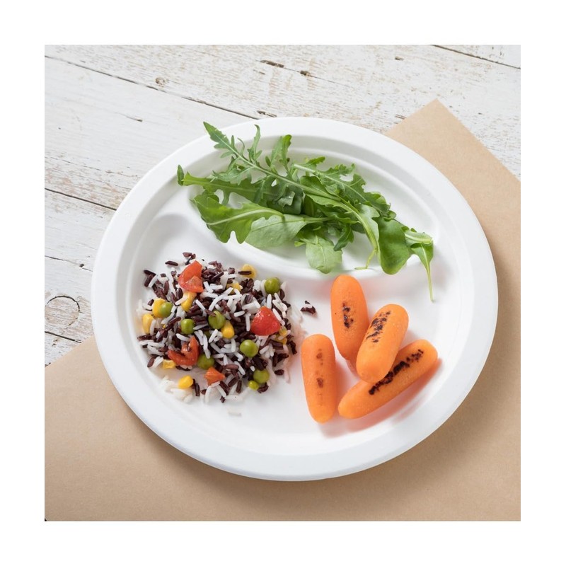 Lucgel, 2 Compartments Round 22 cm Compostable Cellulose Pulp Plate,