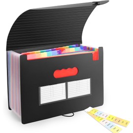 Carpeta Organizadora de Documentos, 24 Folder Tamaño Carta A4, Organizador de Archivos Plástico con Separadores, Archivero Acordeon Expandible para Guardar Facturas, Recibos, Cupones, Negro