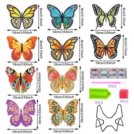 KRUCE Pack of 10 Diamond Painting Art Coasters with Holder, Butterfly DIY Diamond Painting Coasters for Adults, Coasters for Crafts for Beginners, Children, Adults, Art, Craft Accessories