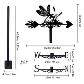 SUPERDANT Dragonfly Weather Vane Dragonfly on Grass Weathervanes Black Metal Wind Vanes Animal Weather Vanes Weathervane Garden Ornament for Farmhouse Garden Outdoor Yard Roof Shed Paddock Decoration