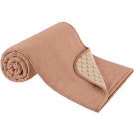 Susurration Baby Blanket 30x40inch Soft Fluffy Crib Blankets with Muslin Cotton Front and Dotted Fleece Back Receiving Blanket for Unisex Baby Girls Boys Newborn Infant (Nutty Sauce)