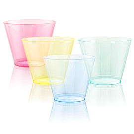 WDF 200 Pack Colorful Plastic Cups Disposable - 9 oz Neon Cups include 50 Pink Cups, 50 Blue Cups, 50 Green Cups, 50 Yellow Cups, Colorful Plastic Cups For Party, Baby Shower, Wedding