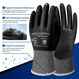 HOLDZERO Coated Work Gloves Touch Screen Durable No-slip Men's Gloves Bulk, 12 Pairs for Warehouse Woodworking Black Large