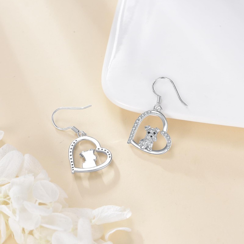 YAFEINI Schnauzer Earrings 925 Sterling Silver Schnauzer Dangle and Drop