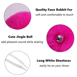 GUIFIER 2 PCS 8cm Roller Skate Pom Poms with Bells for Girls, Fluffy Faux Fur Pom Pom for Roller Skates, Tie on Roller Skate Pompoms Puff Balls with Shoelace, Quad Roller Skate Accessories (Hot Pink)