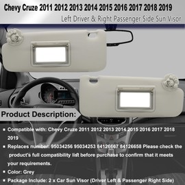 CRAZYPARTS Driver Left & Passenger Right Sun Visor Compatible with Chevy Cruze 2011-2019 Replaces# 95034256 95034253 84126667 84126658 Color Grey