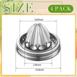 LemonRoad 4 Pcs Stainless Steel Mason Jar Juicer Lid Manual Juicer Squeezer for 3.39 Inch Wide Mouth Mason Jar Citrus Reamer for Lemons Limes Oranges Juicing Accessories
