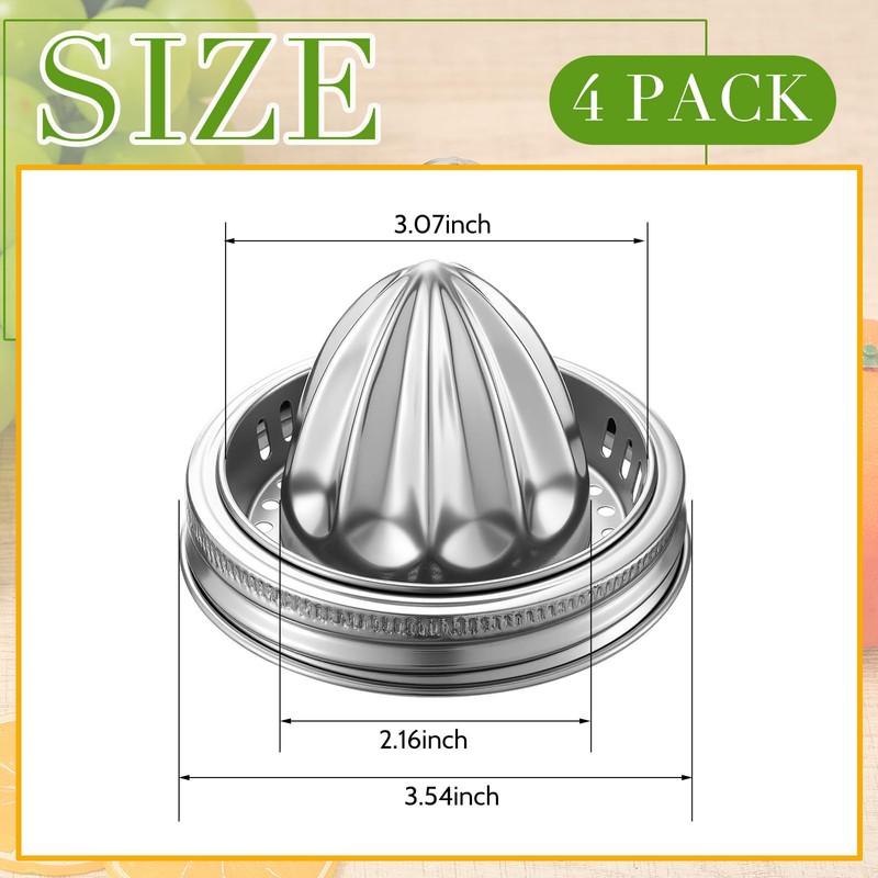LemonRoad 4 Pcs Stainless Steel Mason Jar Juicer Lid Manual