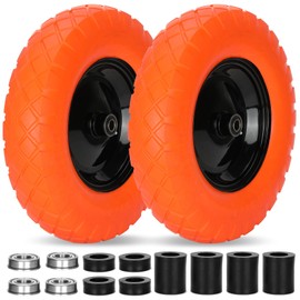 Pontuss Upgraded 16" Flat Free Wheelbarrow Wheels, 4.80/4.00-8 Solid Wheelbarrow Tires with 5/8"&3/4" Bearings,14"-16" Universal Fit Wheelbarrow Tires for Wheelbarrows/Garden Trailer