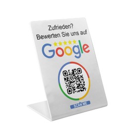 Google Review Stand Sign Display for Businesses Shop Shops Restaurants QR Code and NFC (V1 White Medium)
